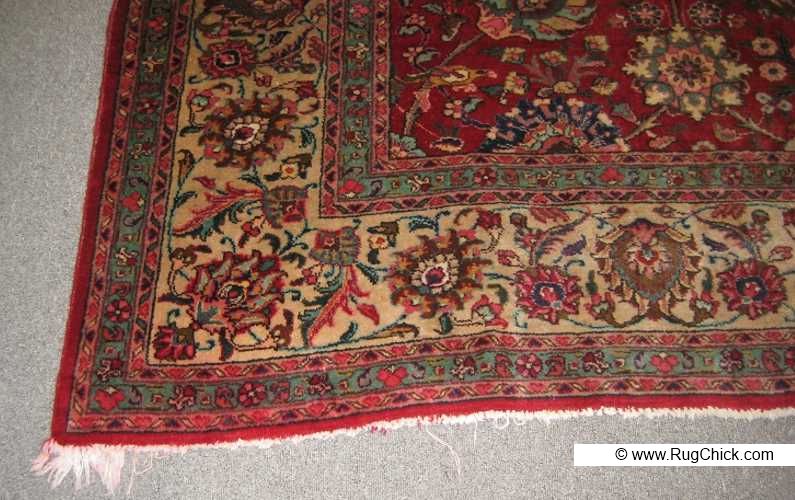 Rug with bleached fringes falling off