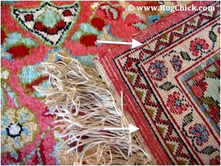 White horizontal wefts on a rug