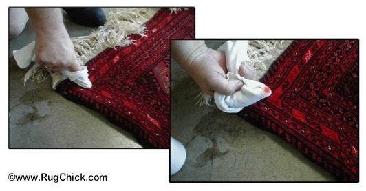 Testing the dye of an Afghan tribal wool rug.