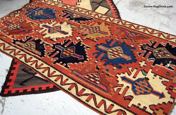 Beautiful old Kuba Kilim with a great Navajo under it.